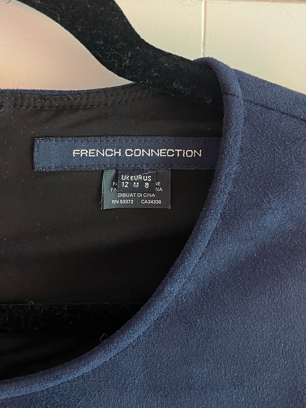 French Connection Patty Faux Suede Mini Dress Size 8 Navy Blue Cocktail Office - Picture 5 of 10